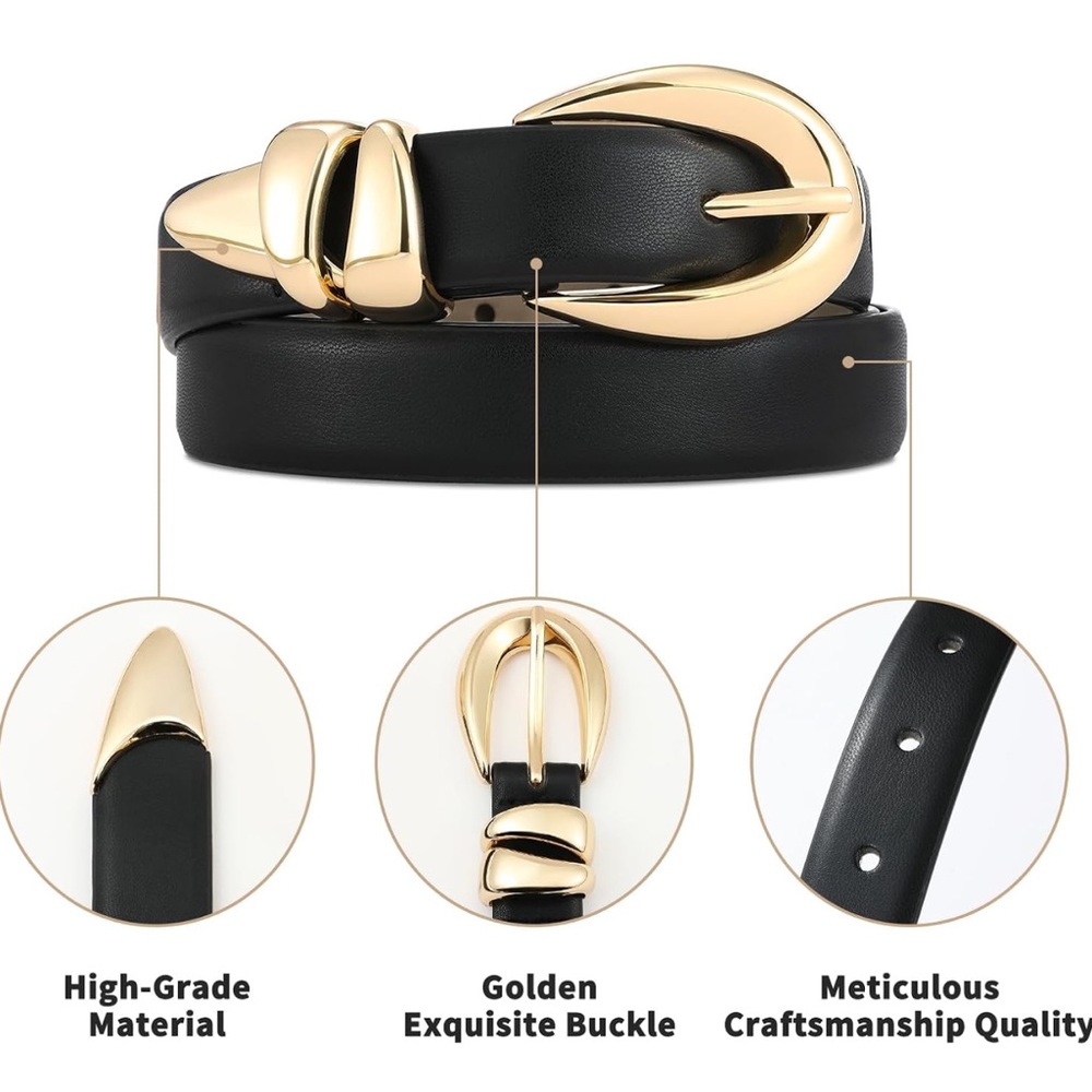 Back leather belt w gold hardware size M - Picture 3 of 4